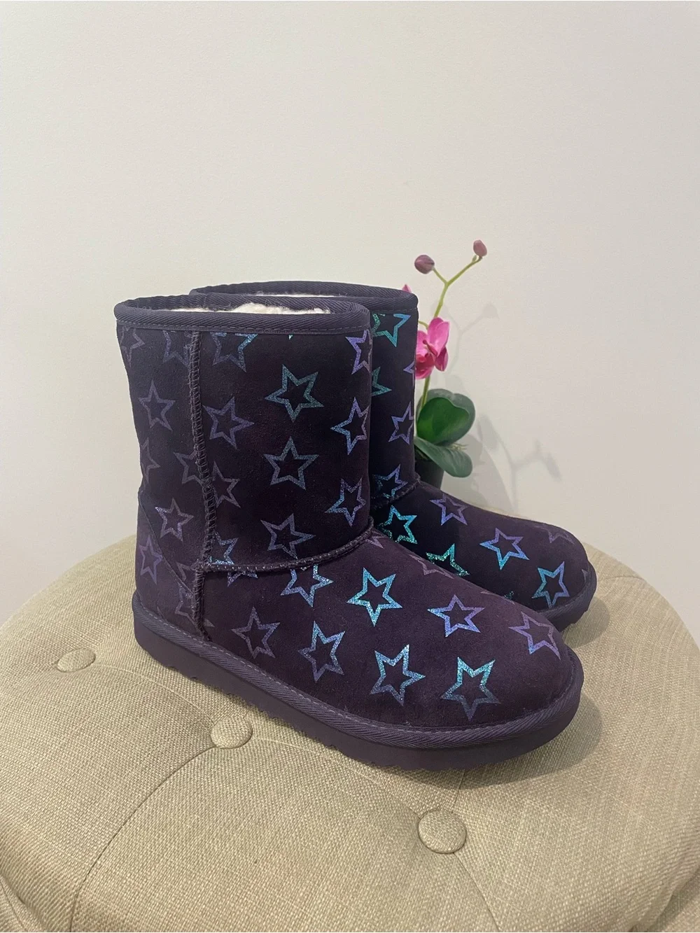 UGG Purple Star-Pattern Kids Fleece Boots